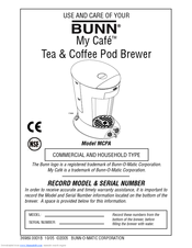 Bunn My Cafe MCPA Use And Care Manual