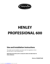 Cannon HENLEY Professional 600 10688 Use And Installation Instructions