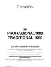Cannon PROESSIONAL1000 Use And Installation Instructions