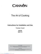Cannon Cooker Hood BHC110 Instructions For Installation And Use Manual