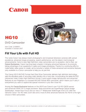 Canon HG10 2183B001 Brochure & Specs