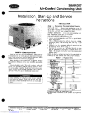 Carrier AIR-COOLED CONDENSIGN UNIT 38AK007 Installation, Start-Up And Service Instructions Manual