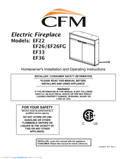 CFM EF22 Homeowner's Installation And Operating Instructions Manual