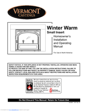 Vermont Castings Winter Warm Small Insert Homeowner's Installation And Operating Manual