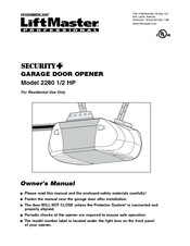 Chamberlain LiftMaster Security+ 2280 1/2 HP Owner's Manual