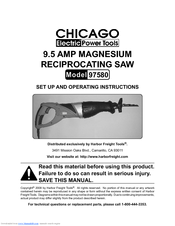 Chicago Electric 97580 Set Up And Operating Instructions Manual