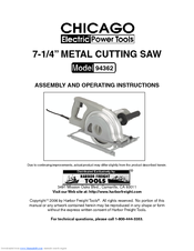 Chicago Electric POWER TOOL 94362 Assembly And Operating Instructions Manual