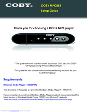 Coby MPC853 - 512 MB Digital Player Setup Manual