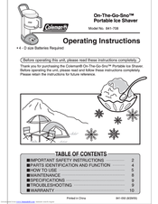 Coleman On-The-Go-Sno 841-708 Operating Instructions Manual