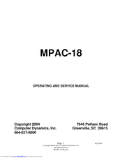 Computer Dynamics MPAC-18 Operating And Service Manual