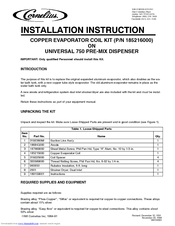 Cornelius Universal 750 Pre-Mix Installation Instructions Manual