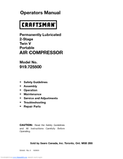 Craftsman PERMANENTLY LUBRICATED 2-STAGE TWIN V PORTABLE AIR COMPRESSOR 919.7255 Operator's Manual