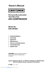 Craftsman PERMANENTLY LUBRICATED TANK MOUNTED AIR COMPRESSOR 919.167321 Owner's Manual