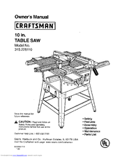 Craftsman 10 IN. TABLE SAW 315.22811 Owner's Manual