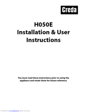Creda H050E Installation And User Instructions Manual