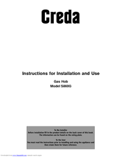 Creda S860G Instructions For Installation And Use Manual