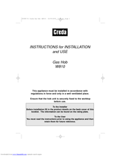 Creda W810 Instructions For Installation And Use Manual