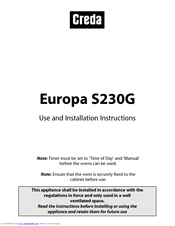 Creda EUROPA S230G Use And Installation Instructions