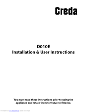 Creda D010E Installation And User Instructions Manual