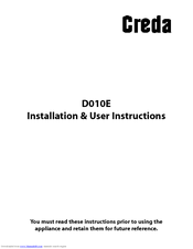 Creda HBD010E Installation And User Instructions Manual