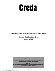 Creda S077E Instructions For Installation And Use Manual