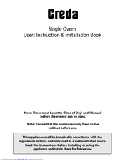 Creda Single Oven Instruction & Installation Book