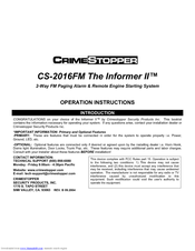CrimeStopper The Informer II CS-2016FM Operation Instructions Manual