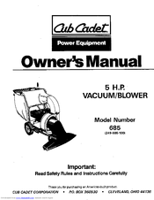 Cub Cadet 685 Owner's Manual