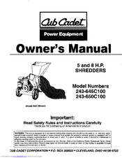 Cub Cadet 243-650C100 Owner's Manual