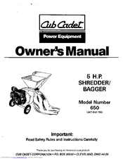 Cub Cadet 650 Owner's Manual