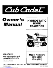 CUB CADET 1110 1610 Hydrostatic Owners Operators Manual 