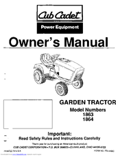 Cub Cadet Operators Manual & Parts Manual for Model 1864 SN 880001 899000
