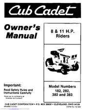 Cub Cadet 382 Owner's Manual