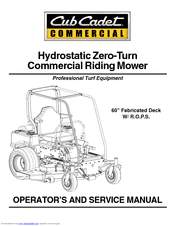 Cub Cadet Hydrostatic Zero-Turn Commercial Riding Mower Professional Turf Equipment Operator's And Service Manual