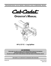 Cub Cadet LS 27 CCHP Log Splitter Operator's Manual