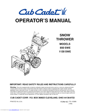 Cub Cadet 850 SWE Operator's Manual