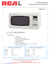 RCA RMW712 Specification Sheet
