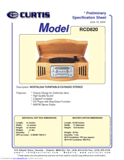 Curtis RCD820 Specification Sheet