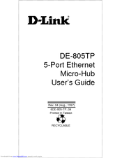 D-Link DE-805TP - 10Mbps Ethernet Mini Hub User Manual