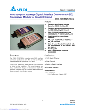 Delta GBIC Interface Converters GBIC-1250B5QR Specification Sheet
