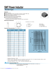 Delta Electronics SMT Power Inductor SIL525 Specification Sheet
