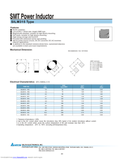 Delta Electronics SMT Power Inductor SILM315 Specification Sheet