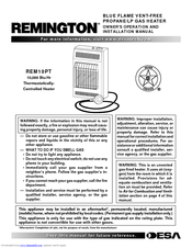 Desa Remington REM10PT Owner's Operation And Installation Manual
