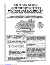 Desa PROPANE GAS LOG HEATER Owner's Operation And Installation Manual
