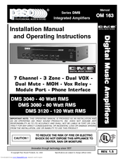 Paso Sound Products DMS 3120 Installation Manual And Operating Instructions