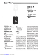 Electro-Voice ECS 15-1 Specification Sheet