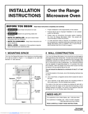 Electrolux EI30MH55GZ - 2.1 cu. ft. Microwave Oven Installation Instructions Manual
