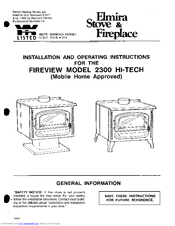 Elmira Stove Works FIREVIEW 2300 Installation And Operating Instructions Manual