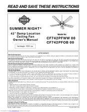 Emerson SUMMER NIGHT CF742PFWW 00 Owner's Manual