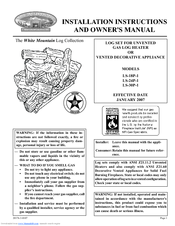 White Mountain Hearth LS-18P-1 Installation Instructions And Owner's Manual